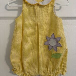 Yellow Gingham Kids Dress with Purple Flower